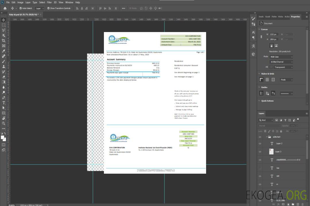 INDE Instituto Nacional De Electrificacion facture commerciale du service public d'électricité, SCR template